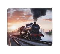 Mouse Pad with Stitched Edge Comfortable Mouse Pads Waterproof Non-Slip Gaming Mousepad Steam Train Depart Sunset Square Computer Mouse Mat Washable Mousepads for Office Home Laptop 8.3 x 10.3 in