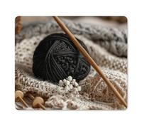 Mouse Pad with Stitched Edge Waterproof Computer Mousepad with Non-Slip Rubber Base Yarn And Knitting Needles Mouse Pad Laptop Desk Pad Washable Gaming Mouse Mat for Laptop Office Home 18*22cm