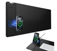 Mouse Pad with Wireless Charging & Foldable Phone Holder, 27.5"x11.8" Black