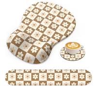 Mouse Pad with Wrist Rest, 3-in-1 Premium Lycra Fabric Memory Foam Ergonomic Wrist Support for Keyboard, Laptop & Desktop, Pain Relief Mousepad with Non-Slip PU Base for Office & Home (Flower Plaid)