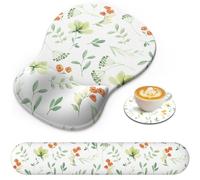 Mouse Pad with Wrist Rest, 3-in-1 Premium Lycra Fabric Memory Foam Ergonomic Wrist Support for Keyboard, Laptop & Desktop, Pain Relief Mousepad with Non-Slip PU Base for Office & Home (Elegant Flower)