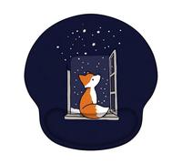 Mouse Pad with Wrist Rest - Ergonomic Mousepad with High-Density Memory Foam Support, Non-Slip Base, Smooth Tracking Surface for Home Office Desk Decor & Easy Typing, Blue & Fox (226x251mm) WT#3228