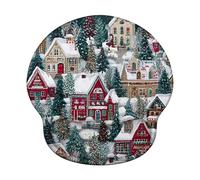Mouse Pad with Wrist Rest - Ergonomic Mousepad with Memory Foam Support, Non-Slip Base, Smooth Tracking Surface for Home Office Desk Decor & Easy Typing, Small Town & Christmas (226x251mm) WT#94