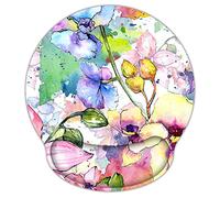Mouse Pad with Wrist Rest Support - Ergonomic Office Work Computer Gaming Laptop Mouse Mat, Memory Foam, Non-Slip & Pain Relief (Watercolor Flowers)