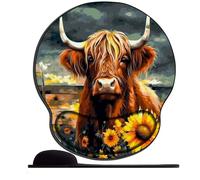 Mouse Pad with Wrist Rest Support, Gel Cute Ergonomic Mouse Mat Mousepad, Mouse Wrist Rest Pad for Laptop Computer Home Office Working Gaming Comfy-Sunflower and a Highland Cow (10)