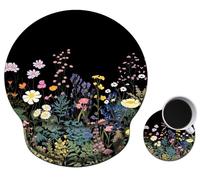 Mouse Pad with Wrist Support Gel, Ergonomic Mouse Pad with Comfortable Wrist Rest, Gaming Mousepad Non-Slip PU Base for Laptop Office Easy Typing & Pain Relief,Midnight Flowers