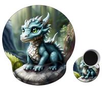 Mouse Pad with Wrist Support Gel, Ergonomic Mouse Pad with Comfortable Wrist Rest, Gaming Mousepad Non-Slip PU Base for Laptop Office Easy Typing & Pain Relief,Cute Dragon/Green -118