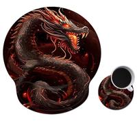 Mouse Pad with Wrist Support Gel, Ergonomic Mouse Pad with Comfortable Wrist Rest, Gaming Mousepad Non-Slip PU Base for Laptop Office Easy Typing & Pain Relief,Fire Dragon