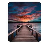 Mouse Pad Wooden Dock on Lake at Sunset Dramatic Sky in Warm Tones Natural Photography Style for Office Desk Inspirational Gift and Calm Mousepad, Mouse Mat