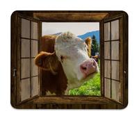 Mouse Pads Funny Cow at Rustic Wooden Window Desk Mat for Computer 10x12in