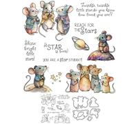 Mouse Picking Stars Stamps and Die Cuts for Card Making Planet Transparent Silicone Clear Stamp and Metal Cutting Dies Sets for DIY Scrapbooking Paper Crafting Seals Decorative Supplies
