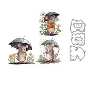Mouse Rain Stamps and Die Cuts for Card Making Animal Flowers Transparent Silicone Clear Stamp and Metal Cutting Dies Sets for DIY Scrapbooking Paper Crafting Seals Decorative Supplies