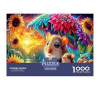 Mouse Reading 1000 Pieces Challenging Game Toys Gift -Hamsters with Sunflowers Puzzle for Adults Wall Decoration Educational Game52x38cm/1000pcs