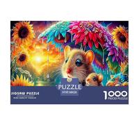 Mouse Reading Great Gift Idea 1000 Pc Adult Jigsaws - Hamsters with Sunflowers Impossible Hard Challenging Game for Wall Decoration38x26cm/1000pcs