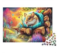 Mouse Recycled Paper Hamster Sleeping on Logs by Stream Jigsaw Puzzle Decorative Gift for Kids 52x38cm/1000pcs
