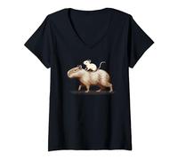 Mouse Riding a Capybara Animal Friends V-Neck T-Shirt