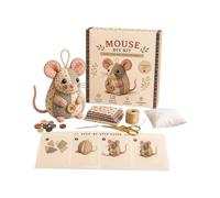 Mouse Sewing Kit | Handmade Craft Set with Fabric Stuffing Buttons Included | DIY Embroidery Project for Creating Decorative Animal Figure Collectibles | Creative Hobby Activity Gift for Beg