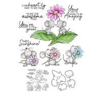 Mouse Stamps and Die Cuts for Card Making Flower Leaves Transparent Silicone Clear Stamp and Metal Cutting Dies Sets for DIY Scrapbooking Paper Crafting Seals Decorative Supplies