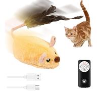 Mouse Toy for Cats and Dogs with Wagging Tail, Remote Control Rats Toy Rechargeable,Mouses Plush Toys, Automatic Mouse Moving Pet Game, Interactive Moving Cat Toys for Adult Pets, Exercise (Yellow)