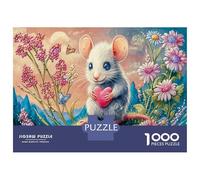Mouse with Heart in Flowers 1000 Pieces Jigsaw Puzzle Mouse with Heart in Flowers Classic Jigsaw Puzzle Recycled Cardboard Family Lovers Holiday Activity Indoor Leisure Cognitive Deve