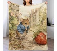 Mouse with Strawberry Throw Blanket Storybook Animal Soft Home Couch Throw