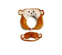 Mousehouse Gifts - Monkey Memory Foam Travel Pillow & Eye Mask Set, Plush Neck Support for Kids' Comfort