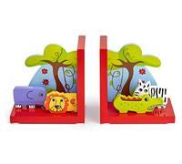 Mousehouse Gifts - Red Safari Wooden Children's Bookends, Charming Kids' Room Decor for Boys & Girls