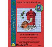 Mouseloft Counted Cross Stitch Christmas Card Kit - Christmas Post Robin - Includes Card and Envelope