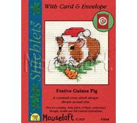 Mouseloft Counted Cross Stitch Christmas Card Kit - Festive Guinea Pig - Includes Card and Envelope