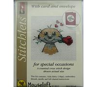 Mouseloft Mini Cross Stitch Card Kit - Occasions, Meerkat with rose - includes card