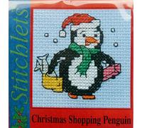 Mouseloft Mini Cross Stitch Christmas Kit - Christmas shopping penguin
