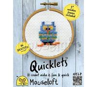 Mouseloft Mini Cross Stitch Kit - Blue Owl, Quicklets Collection With 3" Wooden Frame & No Backstitch