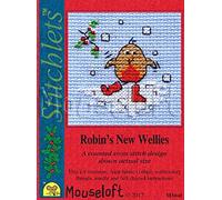 Mouseloft Mini Cross Stitch Kit - Robin's New Wellies, Christmas Collection