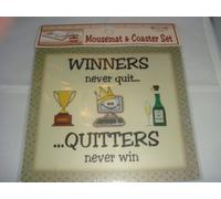Mousemat and Coaster Set - Winners Never Quit - Quitters Never Win