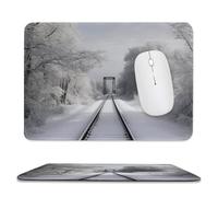 Mousepad 7.9"x9.4" Non-Slip Waterproof Gaming MouseMat for Wireless Mouse, Computers, Laptop, Office Snowy Train Tracks