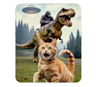 Mousepad Funny Cat Gorilla Riding Dinosaur with UFO Alien Scene Hilarious Animal Mashup Unique Fantasy Humor Desk Accessory Cool Sci Fi Style Computer Mouse pad Novelty Gaming Mouse Mat Creative