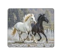Mousepad Small MouseMat with Anti-Slip Rubber Base Black and White Horses Running MousePads for Man Woman Computer Mousepad for Wireless Mouses Keyboard Mat Gaming Desk Pad for Home 9.4"x7.9"