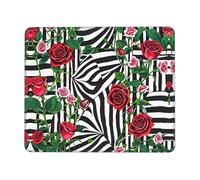 MousePad Small MouseMat with Anti-Slip Rubber Base Black White Stripes Red Rose Flowers MousePads for Man Woman Computer Mousepad for Wireless Mouses Keyboard Mat Gaming Desk Pad for Home 9.4"x7.9"