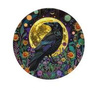 Mousepads Crow Moon Flowers Leaves Plant Mystical Black Mouse Pads