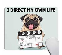 Mousepads Cute Pug Design Mousepad Non-Slip Rubber Gaming Mouse Pad Rectangle Mouse Pads Pug Dog With Director Slate - I Direct My Own Life 7.9X9.4 Inch