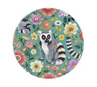 Mouses Pad Animals Lemur Flowers Pattern Mouses Mat Round Non-slip Gaming Desk Pad with Rubber Base Washable Office Decor Keyboard Mat for Gaming Work Computer