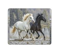 Mouses Pad Black and White Horses Running Mouses Mat Anti-Slip MousePads with Rubber Base Computer Wireless Keyboard Mat Gaming MouseMat Desk Pad for Home Man Woman