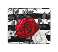 Mouses Pad Black White Stripes Red Rose Flowers Mouses Mat Anti-Slip MousePads with Rubber Base Computer Wireless Keyboard Mat Gaming MouseMat Desk Pad for Home Man Woman