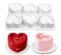 Mousse Cake Silicone Mold Nonstick Baking Chocolate Jelly Pudding Molds for Valentines Day Birthday Ice Cream Loaf Muffin Candy Pie Bread Soap (Cupped Heart 6 Holes)