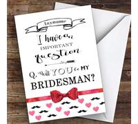 Moustache & Hearts Will You Be My Bridesman Personalised Wedding Card - Personalised Wedding Card, Will You Be Our - Bridesmaid, Usher, Best Man, Flower Girl, Maid Of Honour