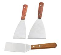 Mousyee Griddle Spatula Set, Heavy Duty Wood Handle Teppanyaki Spatulas Stainless Steel Barbecue Spatulas Cooking Turner and Scraper Flat Spatula for Barbecue Kitchen, 3 Pcs