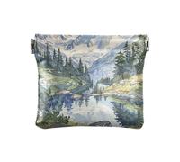 Moutain River Wash Painting PU Leather Small Coin Portable Mini Coin Purse Pouches for Girls Women Ladies, moutain river Wash painting, Decoration