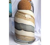 Mouth Blown Glass Storage Jar with Cork Ball Lid, Decorative Kitchen Container - Smoked Meadows