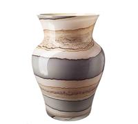 Mouth Blown Glass Urn Shape Vase, Cream, Green and Grey Design (Smoked Meadows) 26cm Height, Width 18cm