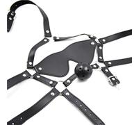 Mouth Gag Sex Bondage Blindfold Eye Mask BDSM Adult Sex Toys Leather Harness Restraint Strap Open Mouth Silicone Ball for Couples Pink One Size
